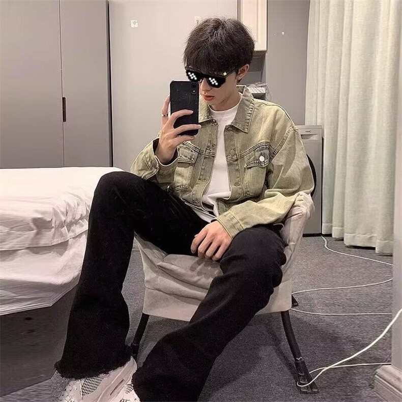 春季黄泥色牛仔外套男做旧水洗美式街头情侣款式夹克上衣潮牌宽松,男装夹克,星座506A