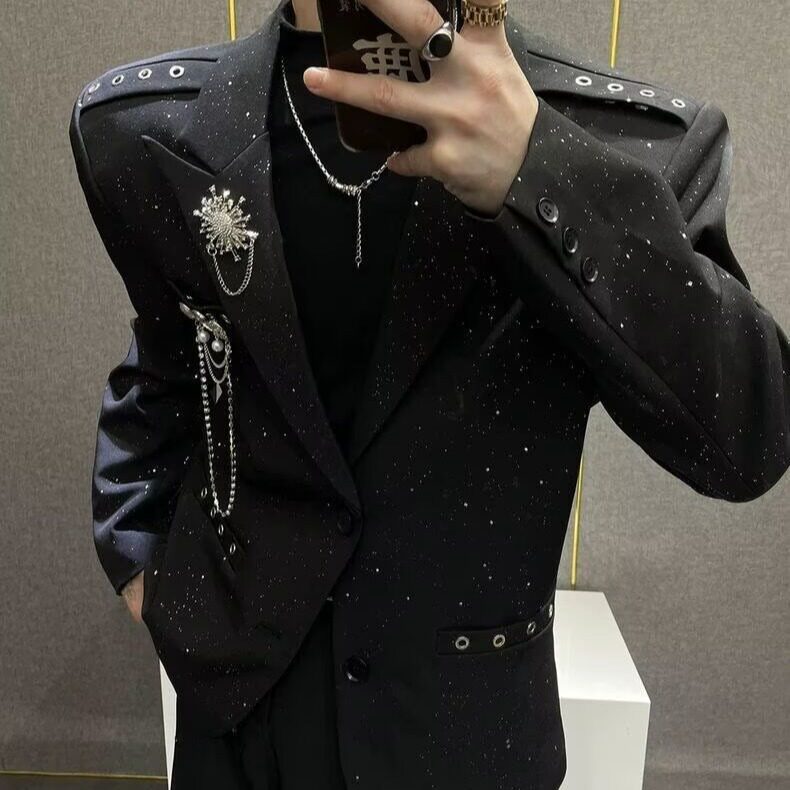 满天星设计感西装外套男高级痞帅百搭韩版炸街闪闪烫金小西服上衣,男装西服套装,星座506A