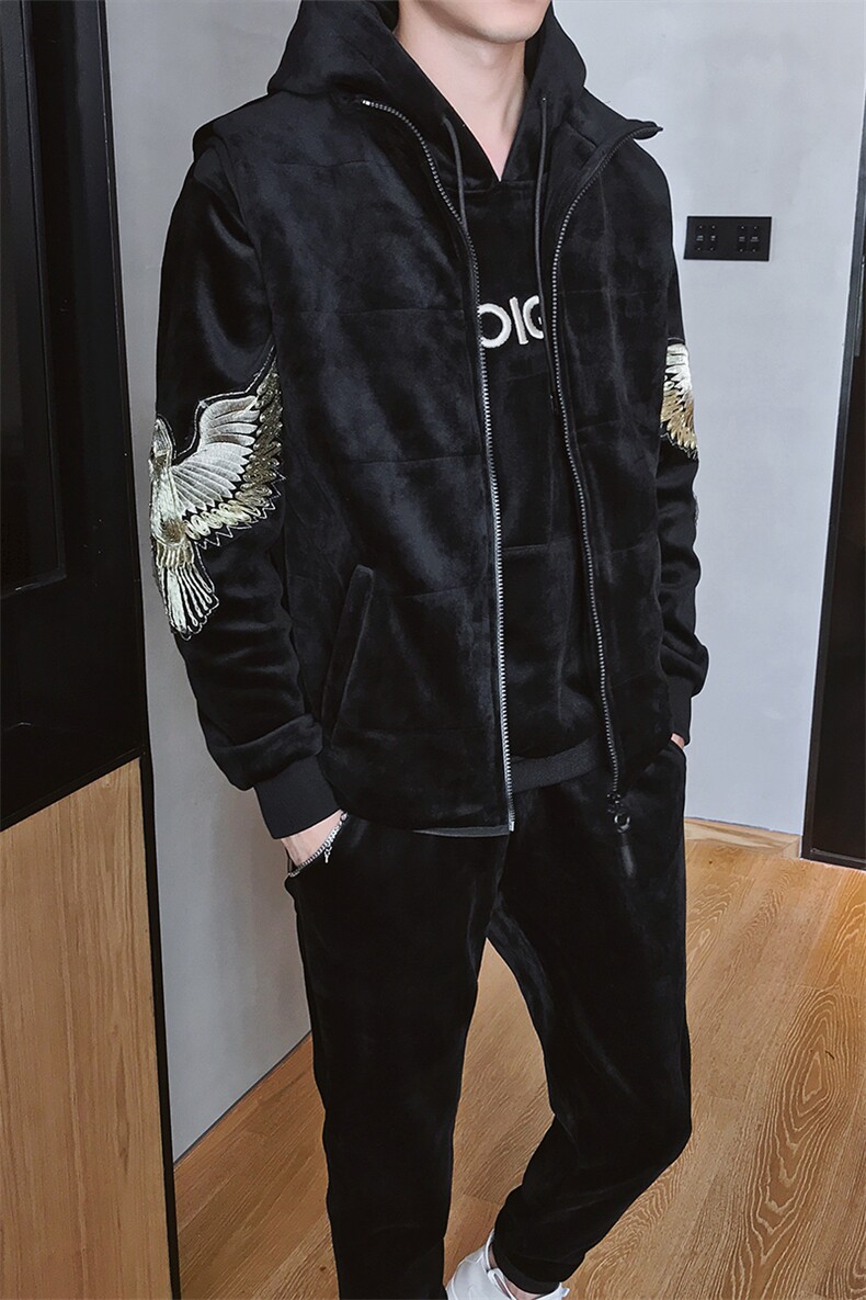 2021新款冬季男士卫衣套装金丝绒三件套韩版休闲服外套DS257T,男装卫衣,电商A102