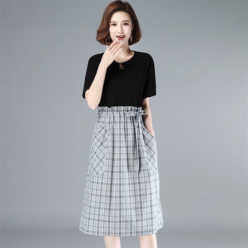 2021年夏季通勤韩版时尚百搭显瘦拼接连衣裙，女装连衣裙，丽影随形