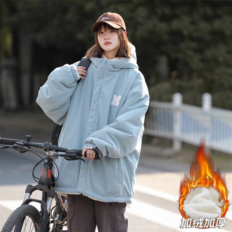 男女冬季灯芯绒羊羔绒两面穿保暖加厚连帽棉衣A406MY811P125,男装棉衣,星座309（原A406）