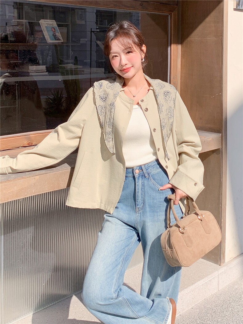2026春装新品现货韩版清新气质短款风衣外套女送丝巾,女装短外套,苗苗