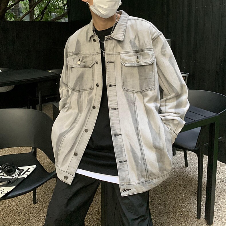 高街帅气牛仔外套男扎染韩版潮流2023春秋季新款ins夹克W3298-P65，男装大码男装，星座412-2