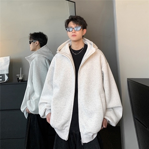 美式廓形灰色连帽卫衣外套男女秋冬新款宽松重磅开衫图片