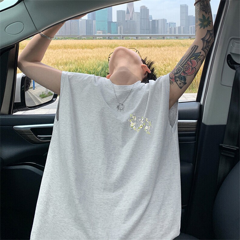 可48小时发货支持抖音得物来样二开240克重磅美式纯棉背心无袖t恤,男装T恤,电商A486-1