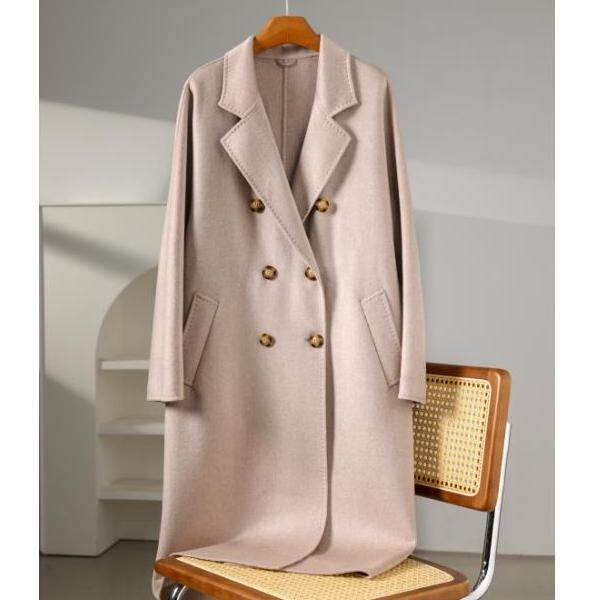 秋冬季羊绒休闲简约时尚百搭惊经典V领斜插腰带通勤长款大衣，女装羊绒大衣，水之秀羊绒大衣