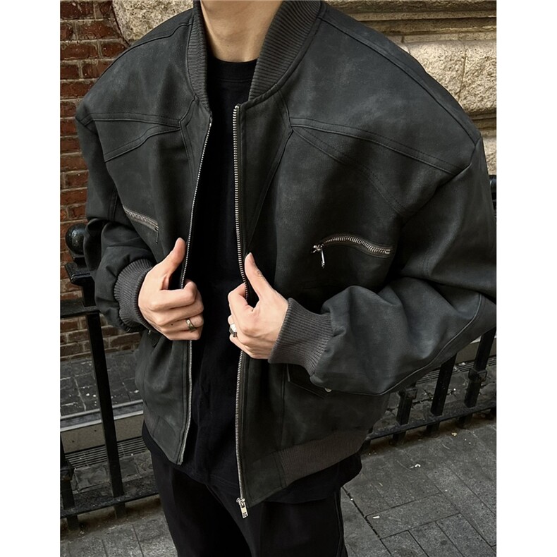网图机车pu皮外套美式皮衣加厚立领夹克A025-QY13339-P70夹棉75,男装夹克,电商A025