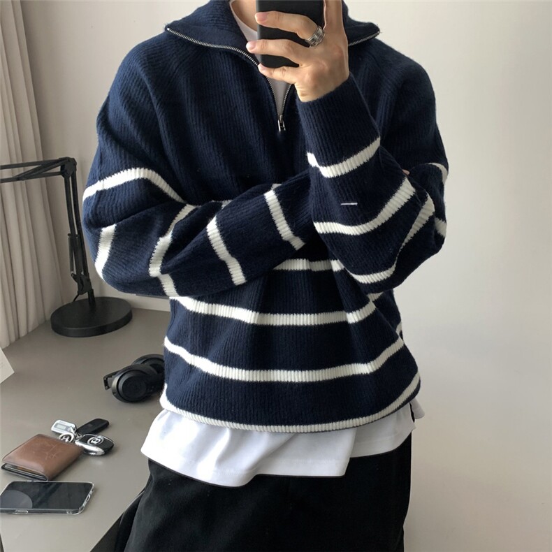 1506-1/M50071/P50日系毛衣男女ins慵懒风复古软糯套头拉链针织衫,男装针织衫/毛衣,星座1506-1