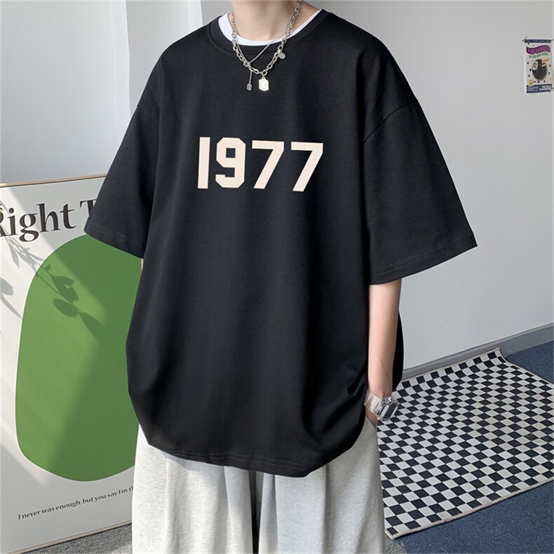 ！23夏季新款宽松大码港风1977短袖纯棉T恤T1901-P25,男装T恤,星座508（原C305）