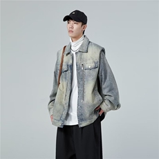 垫肩牛仔衣水洗做旧牛仔外套拉链牛仔外套夹克男装夹克JK682-P75，男装工装外套，星座302B-2