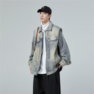 垫肩牛仔衣水洗做旧牛仔外套拉链牛仔外套夹克男装夹克 JK682-P75图片