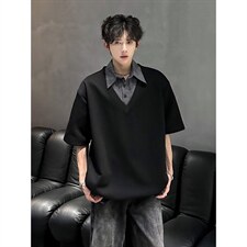 【XZ1112-1】男短袖杉翻领假两件POLO杉T恤五分袖 P37 YW71,男装T恤,星座1112-1, 【XZ1112-1】男短袖杉翻领假两件POLO杉T恤五分袖 P37 YW71,男装T恤,星座1112-1,