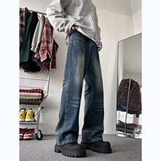 美式牛仔裤男韩版潮高街阔腿裤子2024春季新款ins长裤RK1457-P50，男装牛仔裤，星座412-3