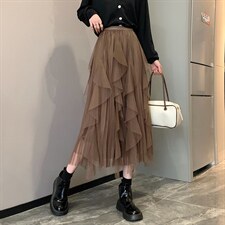 秋冬新款韩版网纱半身裙百搭时尚中长裙子女生，女装半身裙，潮品会