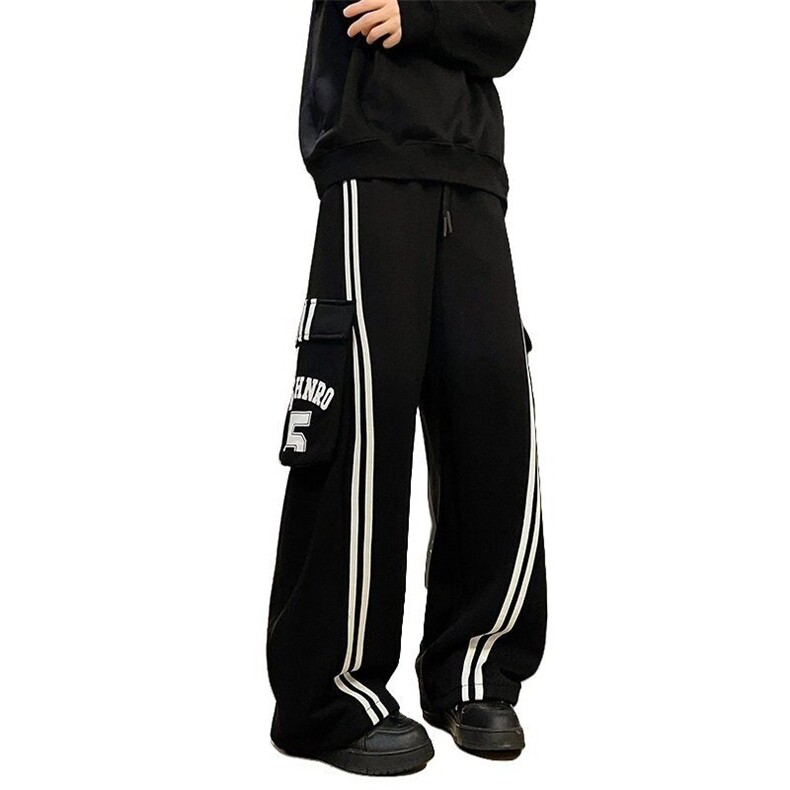 美式hiphop工装裤秋冬2024新款男女款情侣服套装加绒阔腿街舞裤子,男装休闲裤,星座506A