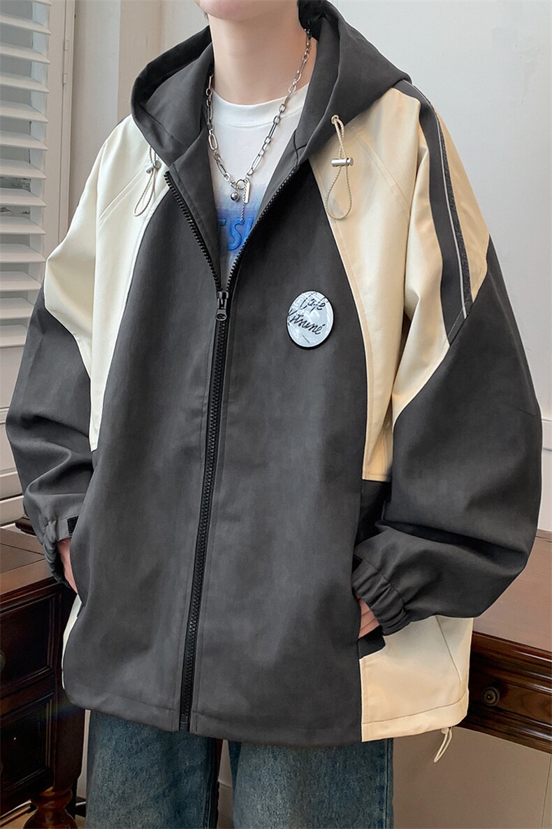 2023秋季新款休闲连帽冲锋衣潮徽章夹克外套男女8176-P100控价138,男装夹克,电商A441-1