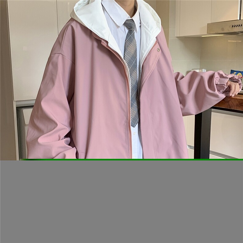 1港风冲锋衣男休闲大码情侣中性风假两件连帽夹克男7420P70控98图片
