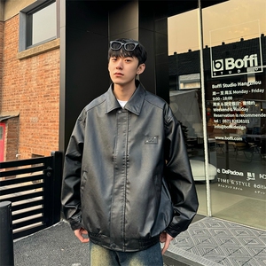 春季新款pu皮嘻哈外套上衣ins美式复古机车皮夹克JK02-P85控118图片
