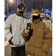 情侣装冬装双面穿条纹织带棉服拼色棉衣休闲外套男G1101P138，男装棉衣，电商A339