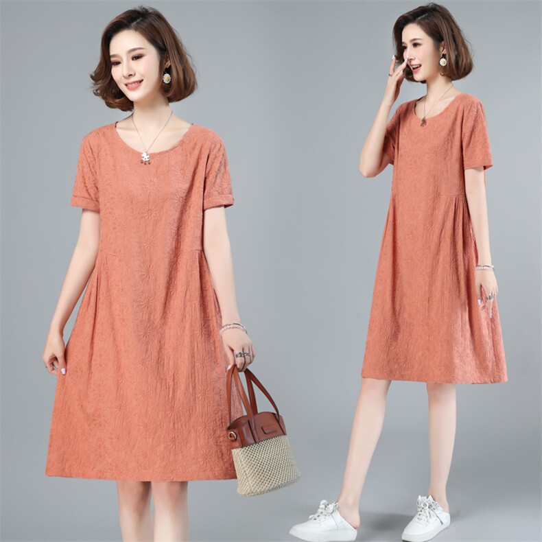 2024年夏季新款潮纯棉裙连衣裙女中长款韩版休闲百搭刺绣a字裙子，女装连衣裙，简韵佳