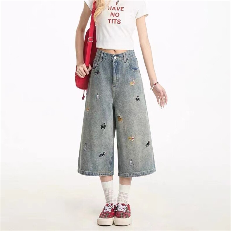 牛仔裤男女韩版潮流刺绣帅气百搭高街2025夏季ins短裤RK2598-P48,男装牛仔裤,星座412-1