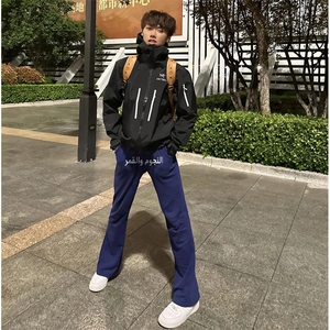 美式高街潮牌男女运动休闲裤直筒宽松慵懒显瘦印花休闲卫裤子图片
