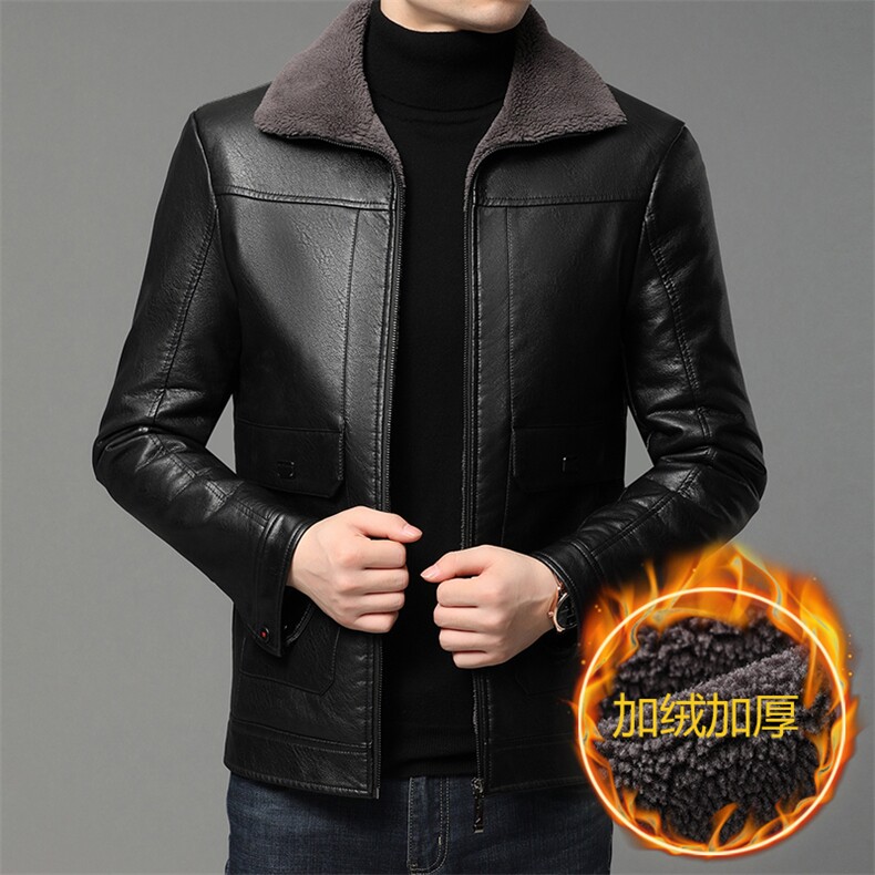 秋冬季皮衣夹克中年男加绒加厚毛领新款男士皮外套QLMP808-P150，男装皮衣，电商B212（原钱塘6029）