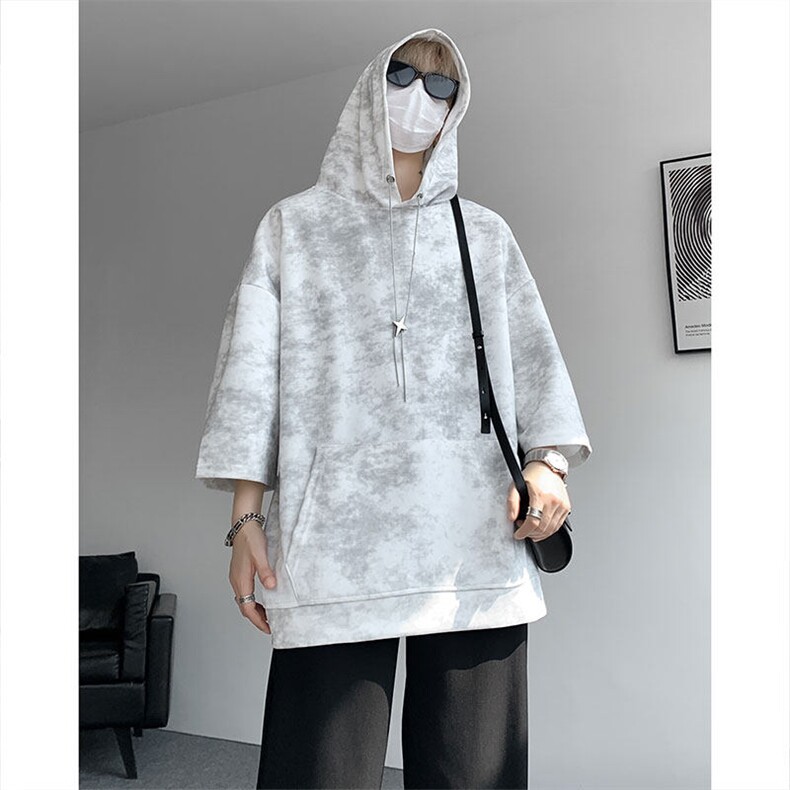 现货DX10116-特批42控78七分袖痞帅链条设计连帽短袖T恤大码男,男装T恤,电商A059