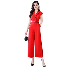 干练时尚连体裤2021年夏季百搭时尚梧袖翻领，女装连体裤，韩蜜菓