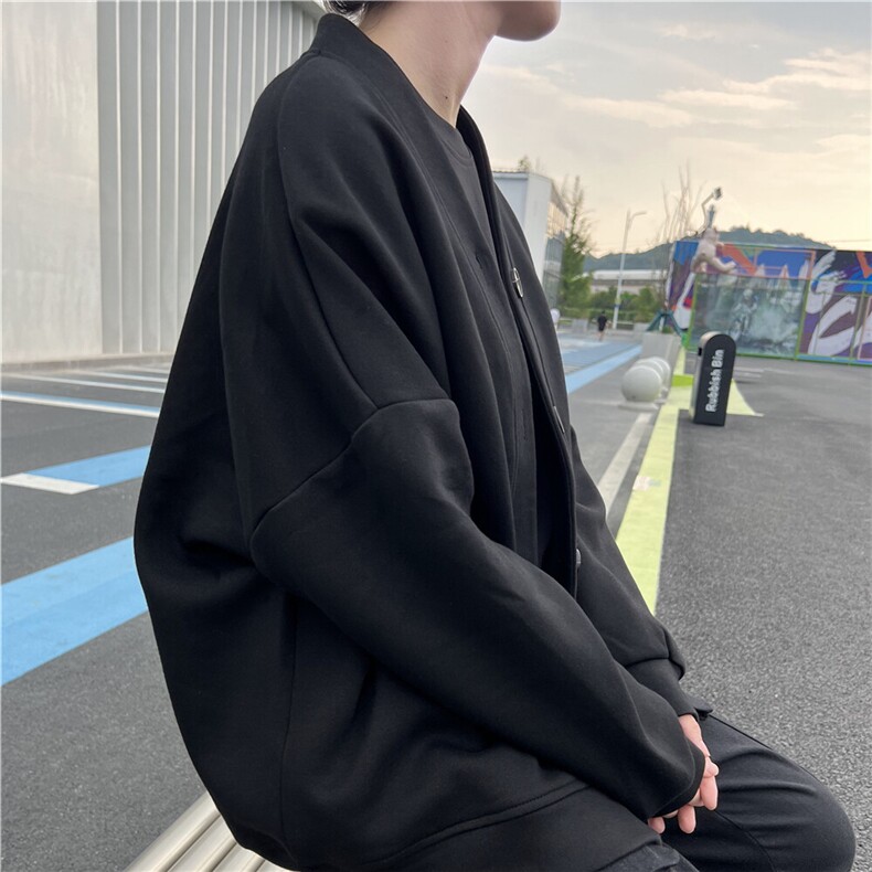 现货百搭纯色情侣开衫慵懒V领廓形外套男女,男装夹克,星座510-1