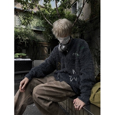 雀斑男装2026春秋季美式复古星星绣花开衫毛衣男潮流百搭上衣，男装针织衫/毛衣，星座218-1（原230）