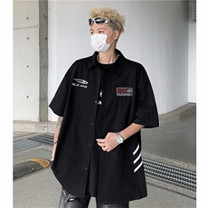 2024新款设计感宽松短袖衬衣美式复古拼接衬衫男现货W8208-P35，男装衬衫，星座512-4