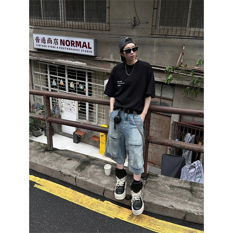 现货~美式高街工装牛仔短裤男复古宽松直筒中裤七分裤A3125-特P45,男装牛仔裤,星座1004-3