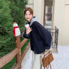2025秋冬连帽宽松牛仔蓝棉衣2C322-M3005-P175-K245，女装棉衣/棉服，2C322