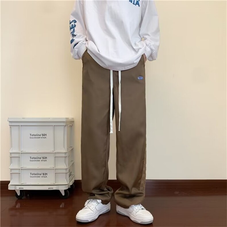 日系棋盘格休闲裤子男美式复古运动卫裤垂感阔腿直筒裤潮GK47-P35,男装休闲裤,星座1008-1