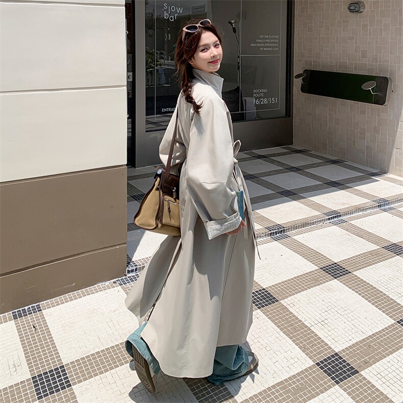 气质高级感长款立领风衣外套女春秋2025超火好看独特漂亮英伦大衣,女装风衣,2C372