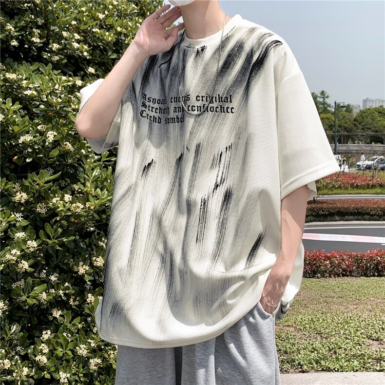 潮五分袖标准T恤夏季青春流行印花男日常ins圆领T5569-P32,男装T恤,星座1109-3