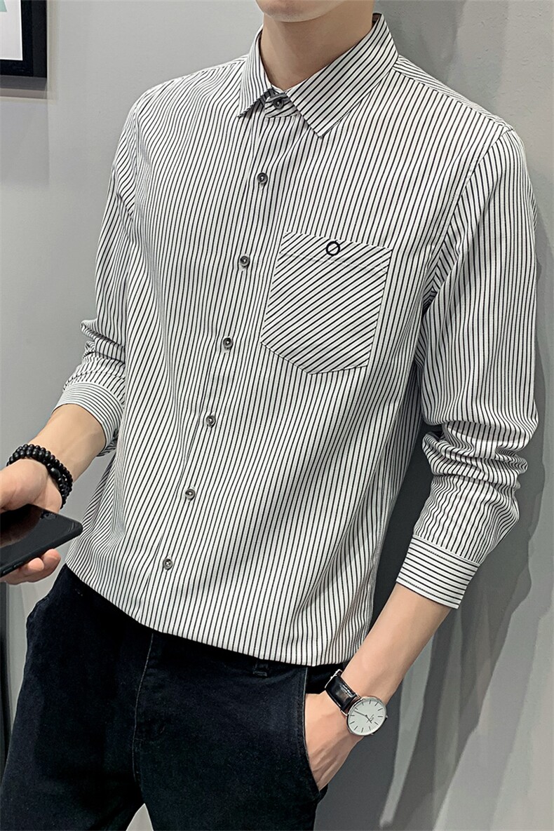 大货21秋条纹时尚大码衬衫男长袖韩版修身衬衣CS188P45控68,男装衬衫,电商B413
