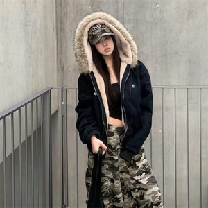 现货重磅boxy短款棉衣座山雕大毛毛领男女棉服水洗工装厚外套图片