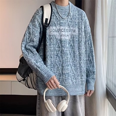 慵懒风提花圆领毛衣男秋冬季宽松保暖青少年套头针织上衣M5683，男装针织衫/毛衣，星座506