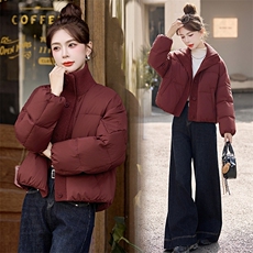 2024冬装新款现货羽绒服女装休闲纯色针织拼接宽松外套，女装羽绒服，韩宇舍