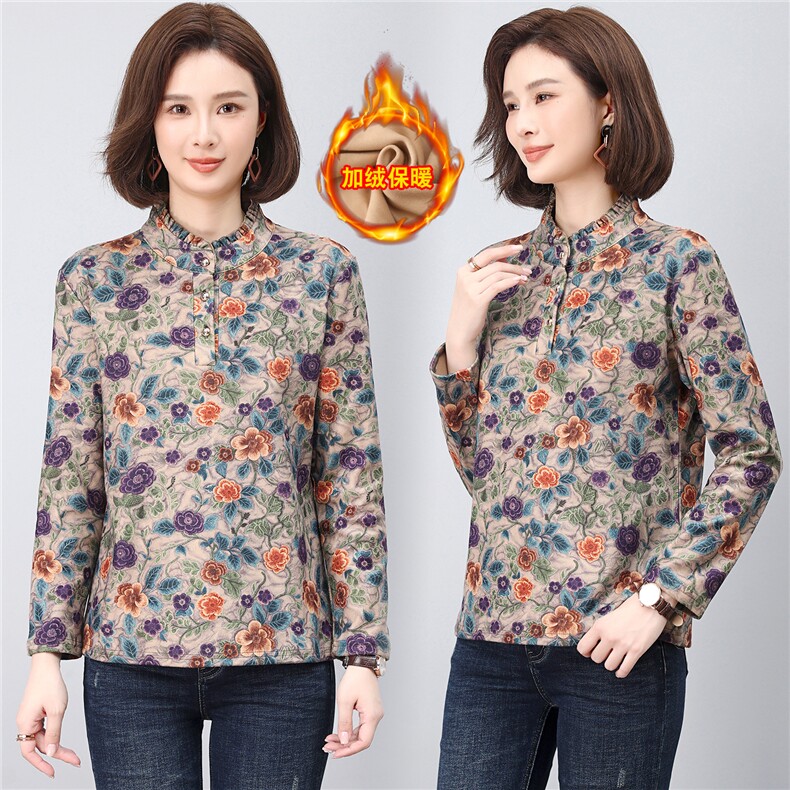 25年冬季加绒加厚绒立领打底衫，女装大码女装，奕阳依阁