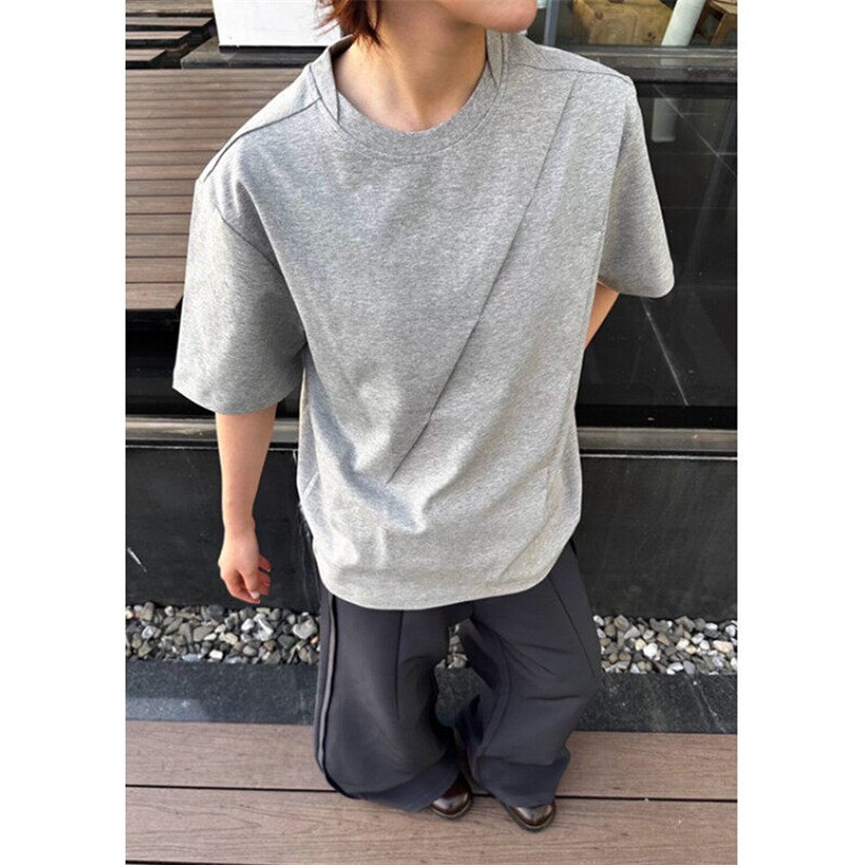 高街液氨棉短袖T恤夏版型斜褶宽松正肩半袖上衣男女T1102,男装T恤,星座1116A（原606A-3）
