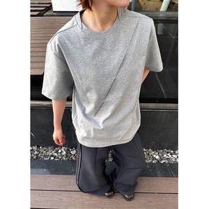 高街液氨棉短袖T恤夏版型斜褶宽松正肩半袖上衣男女 T1102图片