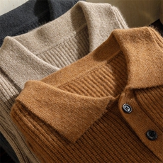 秋冬季新款男士翻领羊绒衫纯色毛衣男式长袖polo领针织衫男装，男装羊绒套衫，澳坤羊绒