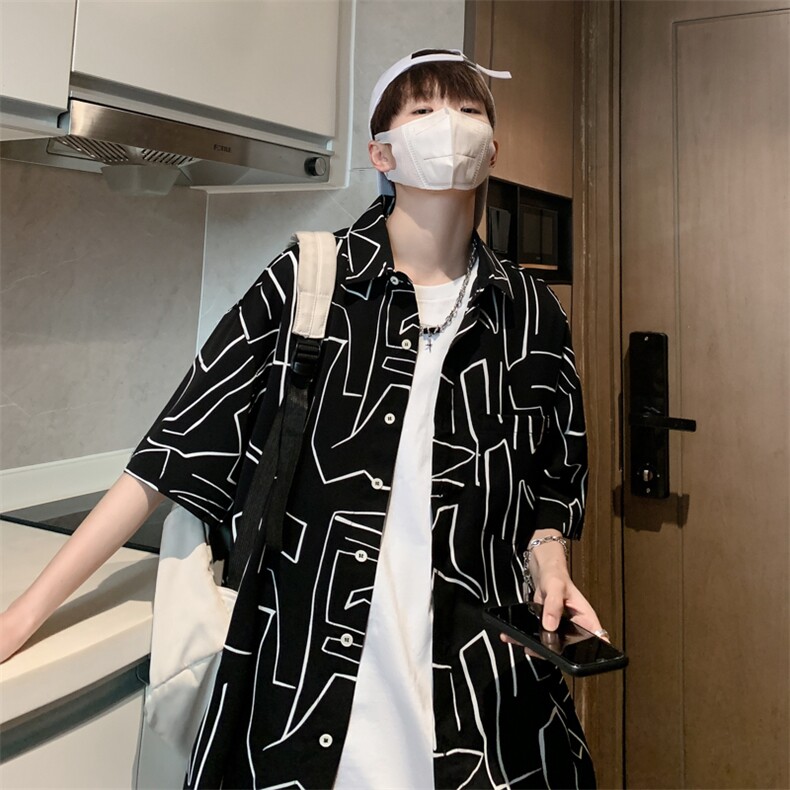 2025夏季新款港风外景冰丝薄款弹力短袖花衬衫男618A-CS004-P45,男装T恤,星座914-4