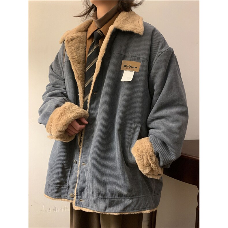 港风复古灯芯绒衣外套男女冬季韩版港风宽松休闲加厚服潮,男装棉衣,星座302B-2