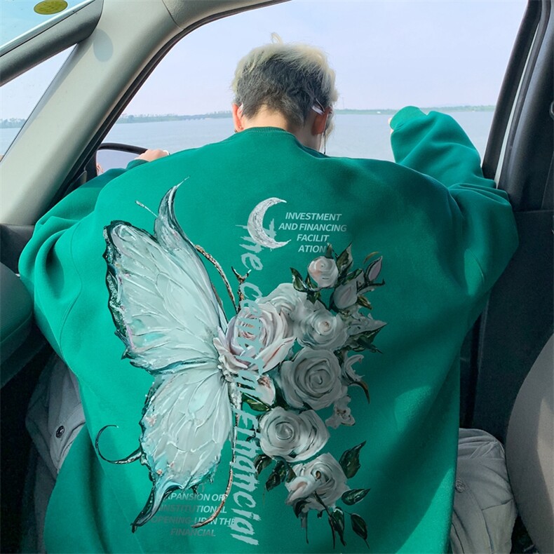 重磅纯棉圆领卫衣男2024新款潮牌印花美式高街oversize情侣上衣服,男装卫衣,星座517A