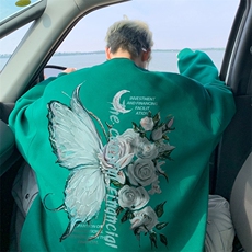 重磅纯棉圆领卫衣男2024新款潮牌印花美式高街oversize情侣上衣服，男装卫衣，星座517A