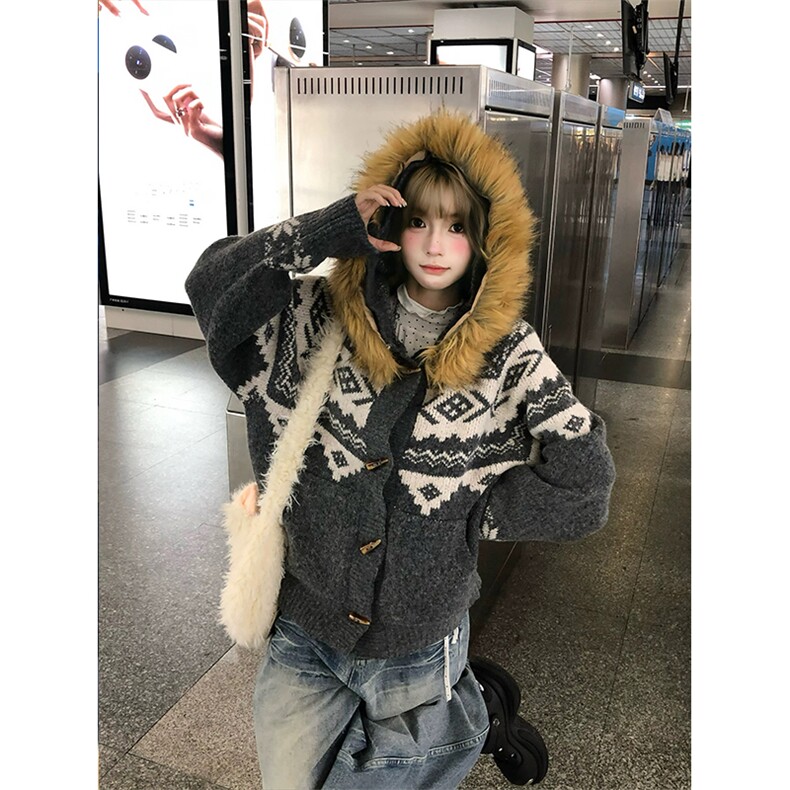 网图有货费尔岛针织毛领提花毛衣外套男女宽松百搭上衣A1120-P78,男装针织衫/毛衣,星座1505